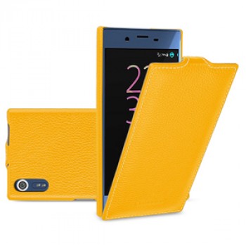 Кожаный чехол вертикальная книжка (премиум нат. кожа) для Sony Xperia X  Желтый