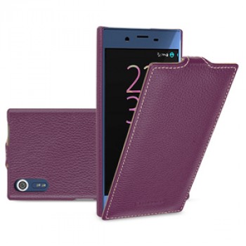 Кожаный чехол вертикальная книжка (премиум нат. кожа) для Sony Xperia X  Фиолетовый