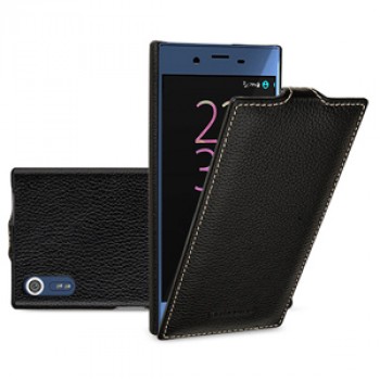 Кожаный чехол вертикальная книжка (премиум нат. кожа) для Sony Xperia X  Черный
