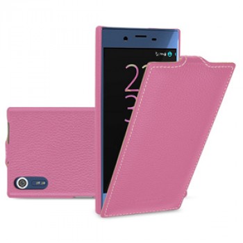 Кожаный чехол вертикальная книжка (премиум нат. кожа) для Sony Xperia X  Розовый