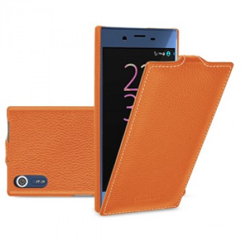 Кожаный чехол вертикальная книжка (премиум нат. кожа) для Sony Xperia X  Оранжевый