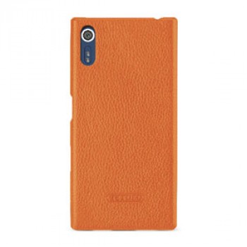 Кожаный чехол накладка (премиум нат. кожа) для Sony Xperia X  Оранжевый