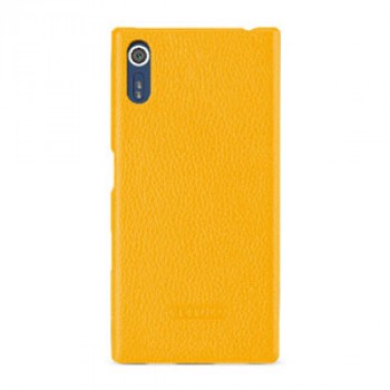 Кожаный чехол накладка (премиум нат. кожа) для Sony Xperia X  Желтый