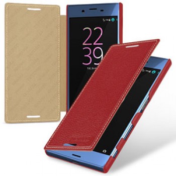 Кожаный чехол горизонтальная книжка (премиум нат. кожа) для Sony Xperia X Красный