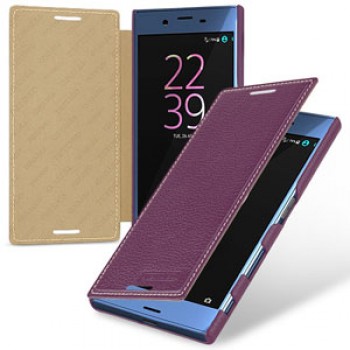 Кожаный чехол горизонтальная книжка (премиум нат. кожа) для Sony Xperia X Фиолетовый