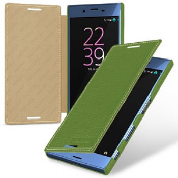 Кожаный чехол горизонтальная книжка (премиум нат. кожа) для Sony Xperia X Зеленый