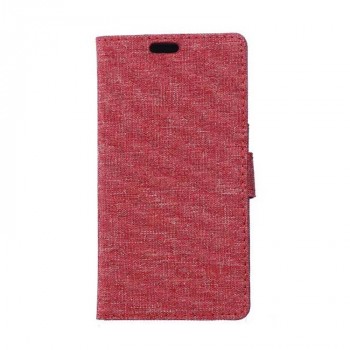 Чехол горизонтальная книжка подставка на силиконовой основе с отсеком для карт и тканевым покрытием на магнитной защелке для Sony Xperia X Compact  Красный