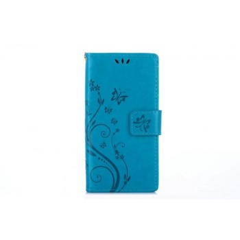 Чехол горизонтальная книжка подставка текстура Бабочка на силиконовой основе с отсеком для карт на магнитной защелке для Sony Xperia X Compact Синий