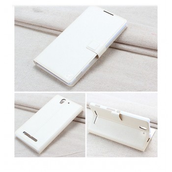 Чехол горизонтальная книжка подставка на пластиковой основе с отсеком для карт на магнитной защелке для Sony Xperia C3  Белый
