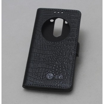 Кожаный чехол горизонтальная книжка подставка (премиум нат. кожа крокодила) с окном вызова на магнитной застежке для LG G4 Черный