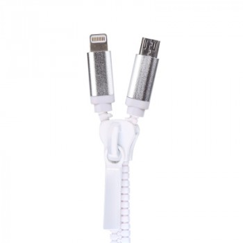 Кабель универсальный USB-Micro USB/Lightning 0.8м дизайн Zipper Белый