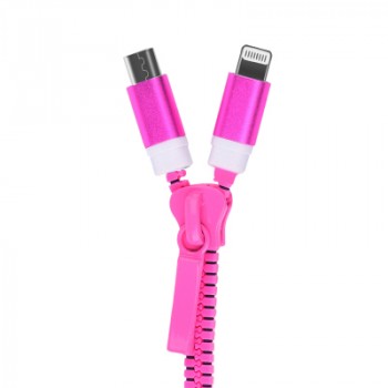 Кабель универсальный USB-Micro USB/Lightning 0.8м дизайн Zipper Пурпурный