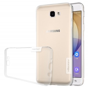 Силиконовый глянцевый полупрозрачный чехол с нескользящими гранями и допзащитой (заглушки) для Samsung Galaxy J5 Prime  Белый