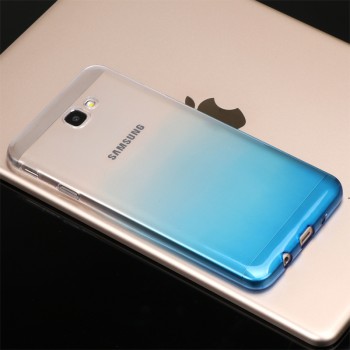 Силиконовый глянцевый полупрозрачный градиентный чехол для Samsung Galaxy J5 Prime  Голубой