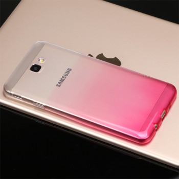 Силиконовый глянцевый полупрозрачный градиентный чехол для Samsung Galaxy J5 Prime  Розовый