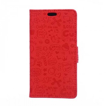 Чехол горизонтальная книжка подставка текстура Узоры на силиконовой основе с отсеком для карт на магнитной защелке для Huawei Honor 6X  Красный