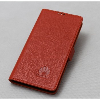 Кожаный чехол горизонтальная книжка подставка (премиум нат. кожа) с магнитной застежкой для Huawei Honor 6X  Оранжевый