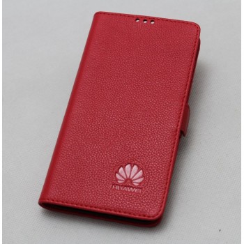 Кожаный чехол горизонтальная книжка подставка (премиум нат. кожа) с магнитной застежкой для Huawei Honor 6X  Красный