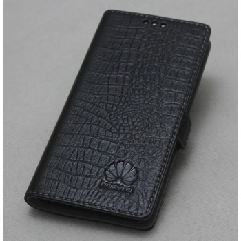Кожаный чехол горизонтальная книжка подставка (премиум нат. кожа крокодила) с магнитной застежкой для Huawei Honor 6X 
