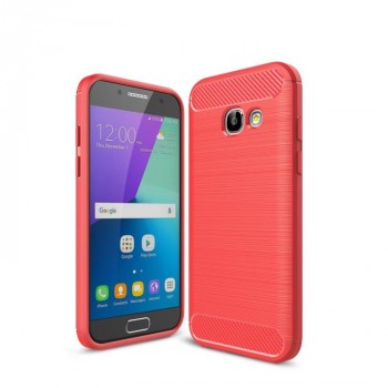 Силиконовый матовый непрозрачный чехол с текстурным покрытием Металлик для Samsung Galaxy A3 (2017) Красный