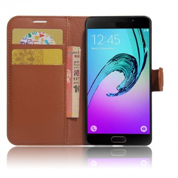 Чехол портмоне подставка для Samsung Galaxy A3 (2017) с магнитной защелкой и отделениями для карт Коричневый