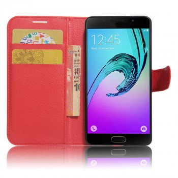 Чехол портмоне подставка для Samsung Galaxy A3 (2017) с магнитной защелкой и отделениями для карт Красный