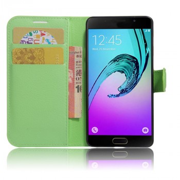 Чехол портмоне подставка для Samsung Galaxy A3 (2017) с магнитной защелкой и отделениями для карт Зеленый