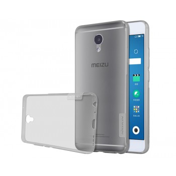Силиконовый глянцевый полупрозрачный чехол с нескользящими гранями и защитными заглушками для Meizu M5 Note  Серый