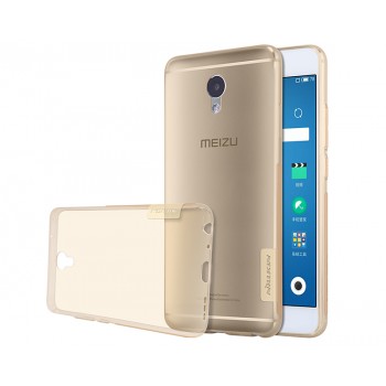 Силиконовый глянцевый полупрозрачный чехол с нескользящими гранями и защитными заглушками для Meizu M5 Note  Бежевый