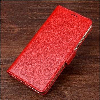 Кожаный чехол горизонтальная книжка подставка (премиум нат. кожа) с магнитной застежкой для Meizu M5 Note  Красный