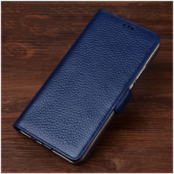 Кожаный чехол горизонтальная книжка подставка (премиум нат. кожа) с магнитной застежкой для Meizu M5 Note  Синий