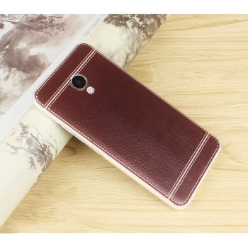 Чехол задняя накладка для Meizu M5 с текстурой кожи Коричневый
