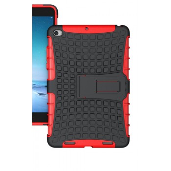 Противоударный двухкомпонентный силиконовый матовый непрозрачный чехол с нескользящими гранями и поликарбонатными вставками для экстрим защиты с встроенной ножкой-подставкой для Xiaomi Mi Pad 2/MiPad 3 Красный