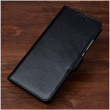 Кожаный чехол портмоне подставка (премиум нат. кожа) с магнитной застежкой для Meizu Pro 6 Plus  Черный