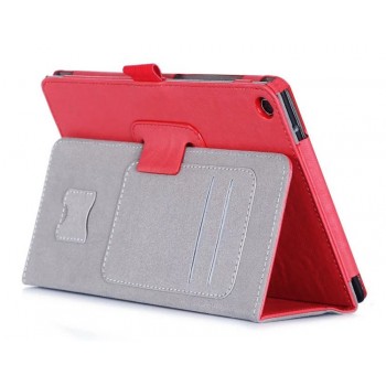 Глянцевый водоотталкивающий чехол книжка подставка с рамочной защитой экрана, крепежом для стилуса, отсеком для карт и поддержкой кисти для ASUS ZenPad 3 8.0 Z581KL  Красный