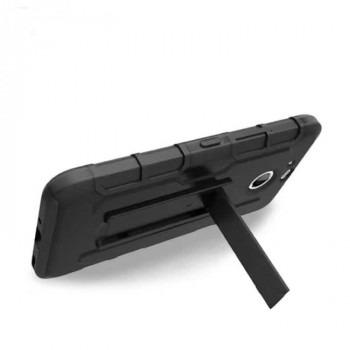 Двухкомпонентный силиконовый матовый непрозрачный чехол с нескользящими гранями, поликарбонатными бампером и крышкой и встроенной ножкой-подставкой для HTC 10 evo Черный