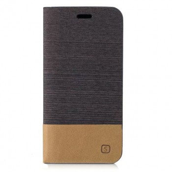 Чехол портмоне подставка на силиконовой основе с отсеком для карт и тканевым покрытием для Samsung Galaxy A3 (2017) Черный