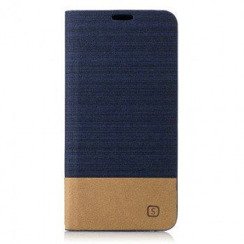 Чехол портмоне подставка на силиконовой основе с отсеком для карт и тканевым покрытием для Samsung Galaxy A3 (2017) Синий