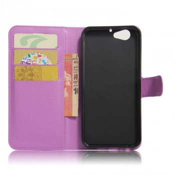 Чехол портмоне подставка для HTC One A9S с магнитной защелкой и отделениями для карт Фиолетовый