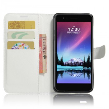 Чехол портмоне подставка для LG K10 (2017) с магнитной защелкой и отделениями для карт Белый