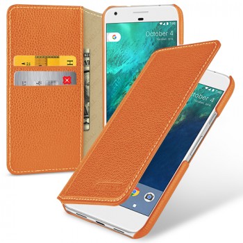 Кожаный чехол портмоне (премиум нат. кожа) для Google Pixel XL  Оранжевый
