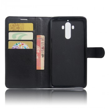 Чехол портмоне подставка для Huawei Mate 9 с магнитной защелкой и отделениями для карт Черный