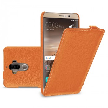 Кожаный чехол вертикальная книжка (премиум нат. кожа) для Huawei Mate 9  Оранжевый