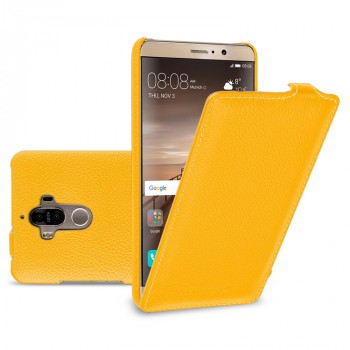 Кожаный чехол вертикальная книжка (премиум нат. кожа) для Huawei Mate 9  Желтый