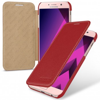 Кожаный чехол горизонтальная книжка (премиум нат. кожа) для Samsung Galaxy A5 (2017)  Красный