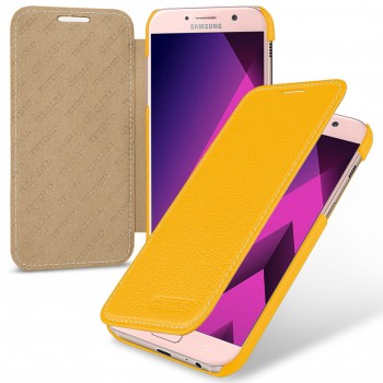 Кожаный чехол горизонтальная книжка (премиум нат. кожа) для Samsung Galaxy A5 (2017)  Желтый