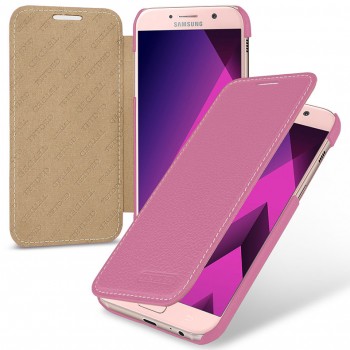 Кожаный чехол горизонтальная книжка (премиум нат. кожа) для Samsung Galaxy A5 (2017)  Розовый