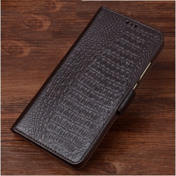 Кожаный чехол портмоне подставка (премиум нат. кожа крокодила) с крепежной застежкой для ASUS Zenfone Go 5.5  Коричневый