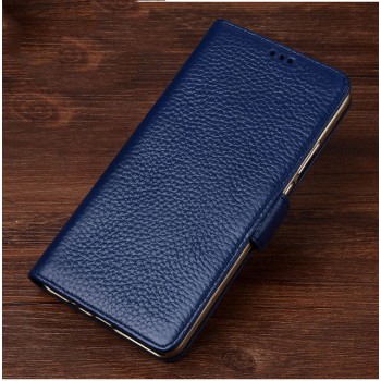 Кожаный чехол портмоне подставка (премиум нат. кожа) с крепежной застежкой для HTC Desire 830 Синий