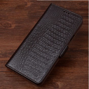 Кожаный чехол портмоне подставка (премиум нат. кожа крокодила) с крепежной застежкой для Samsung Galaxy A3 (2017) Коричневый